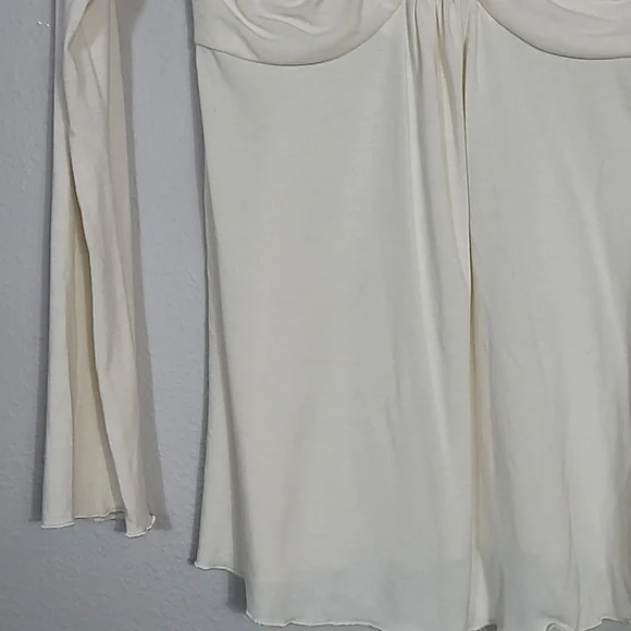 Y2K Fredericks Of Hollywood Babydoll Long Sleeve Top Size S White VNeck Fitted - Picture 3 of 12